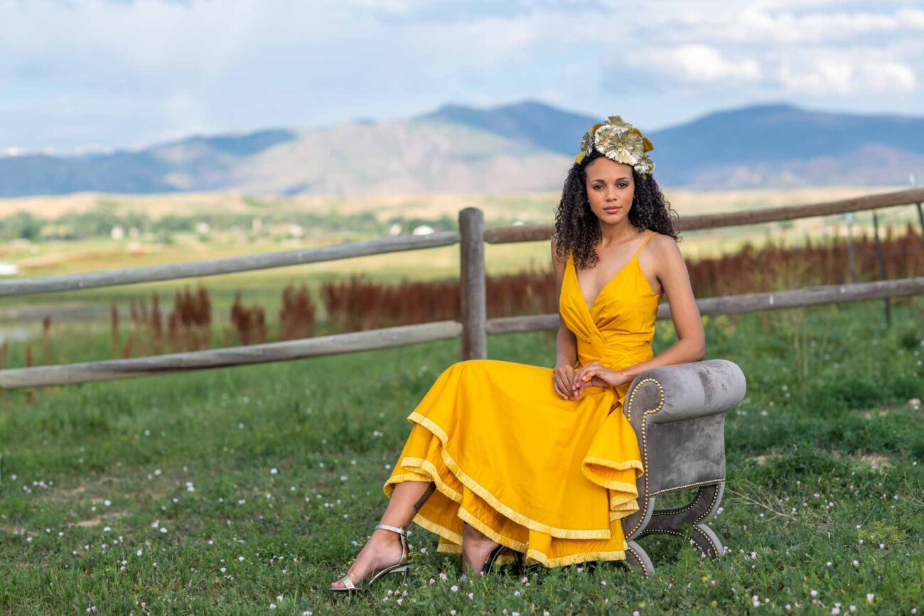 yellow dress in field
